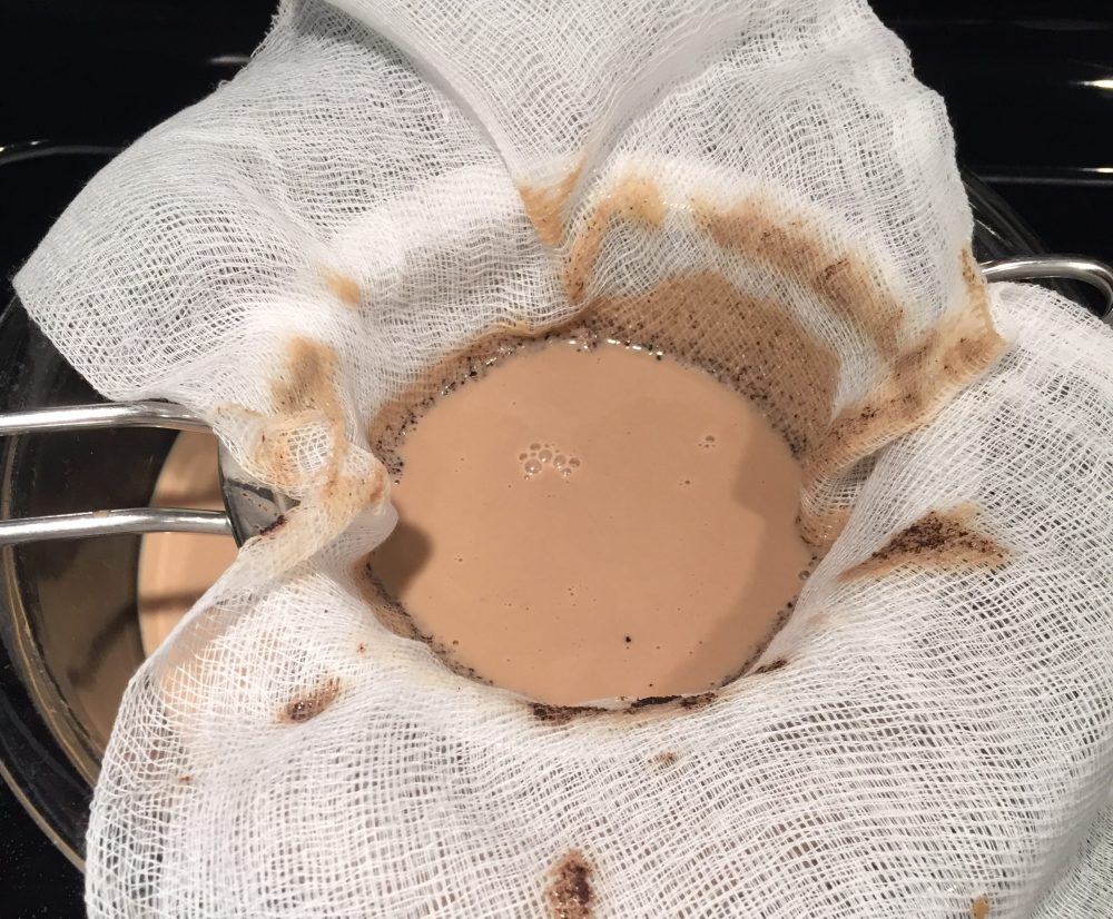 straining coffee ice cream