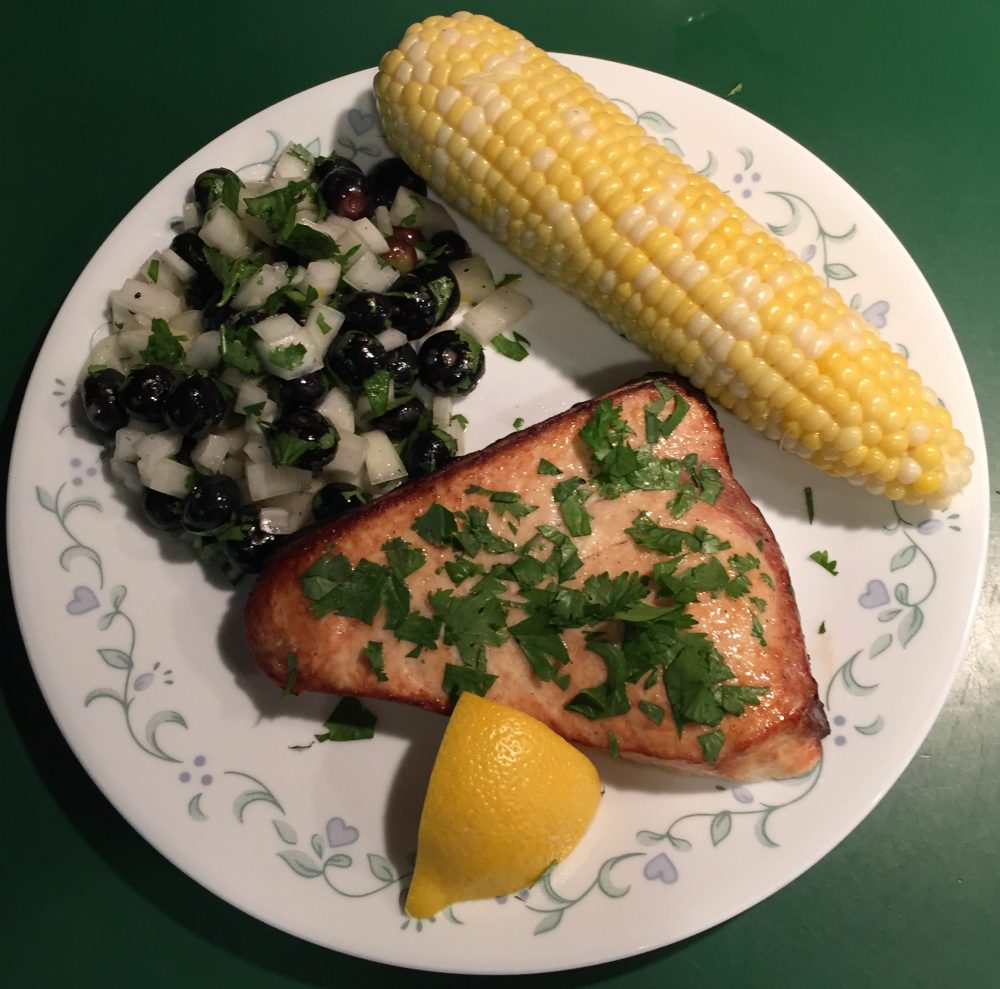 Planked Swordfish With Blueberry Jazz