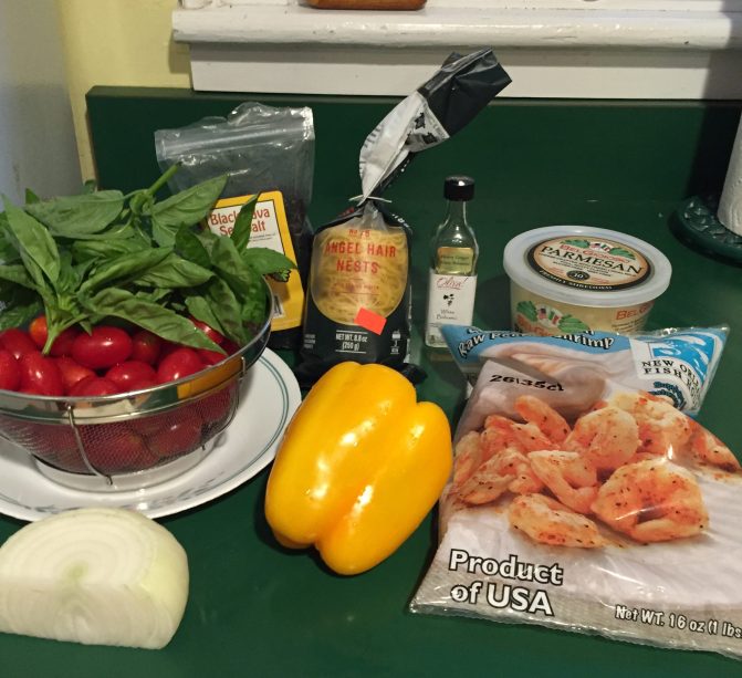 Plank grilled shrimp w summer veggies & pasta - ingred