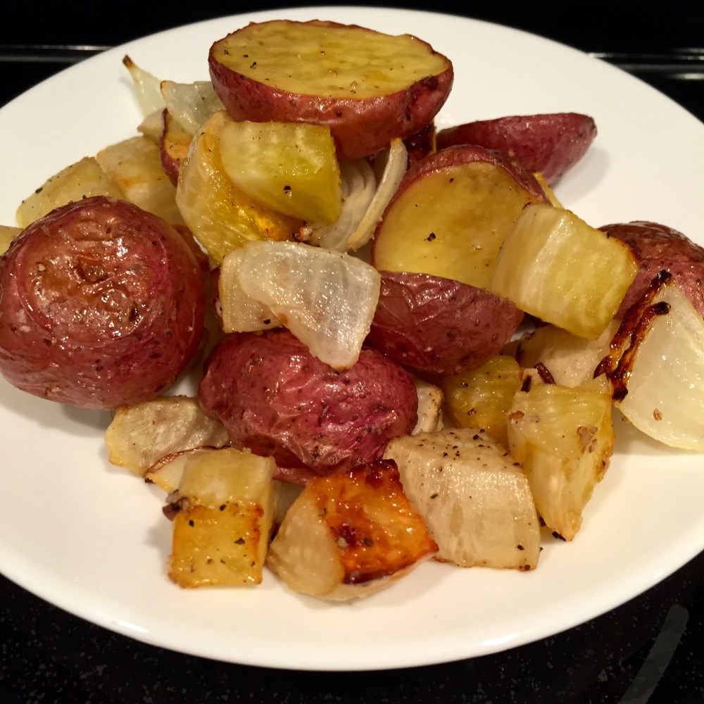 Roasted Beets With Spuds & Onions