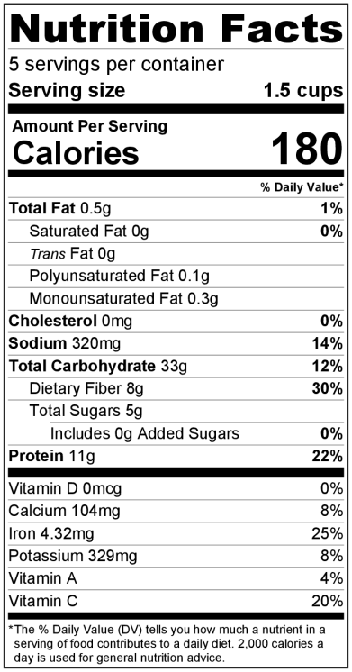 Dal IP NutritionLabel