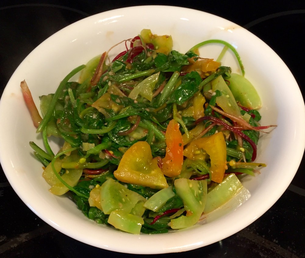 Sautéed Green Tomatoes With Baby Beet Greens