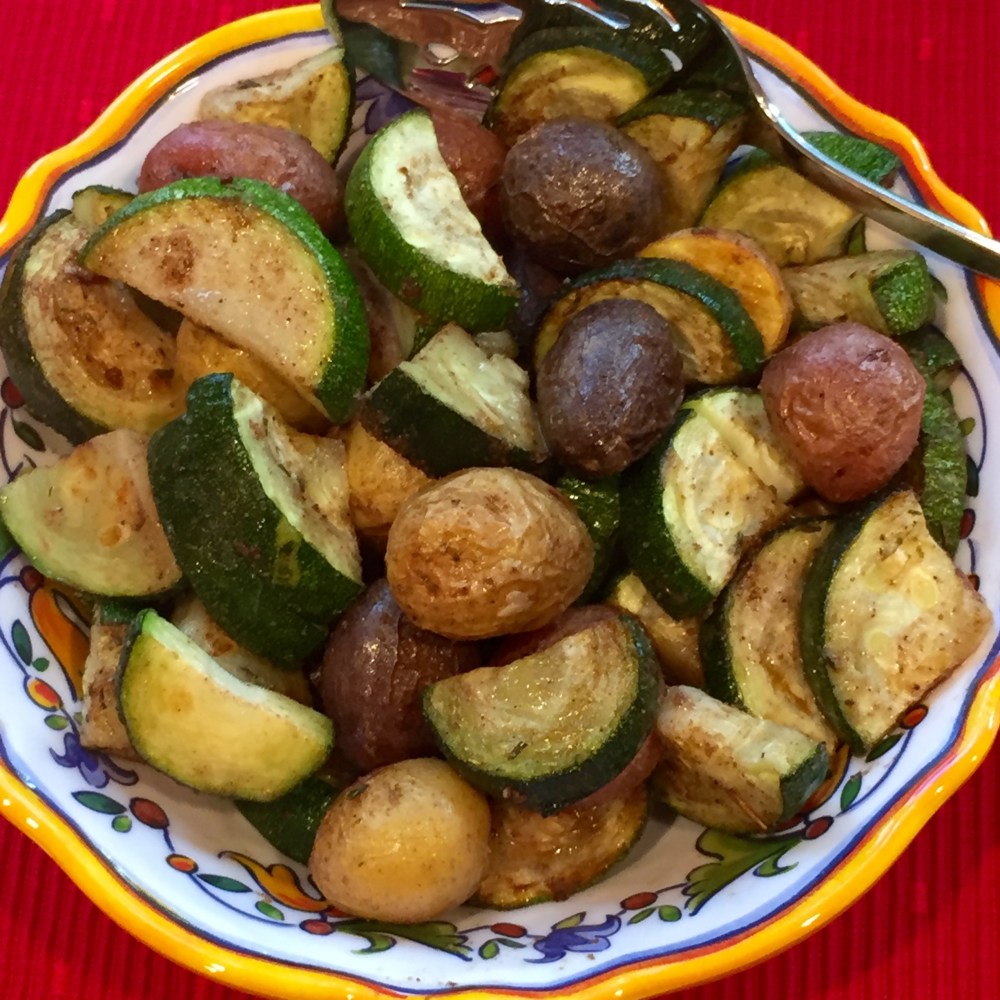 Roaosted Zucchini and Baby Potatoes With Caribbean Seasoning